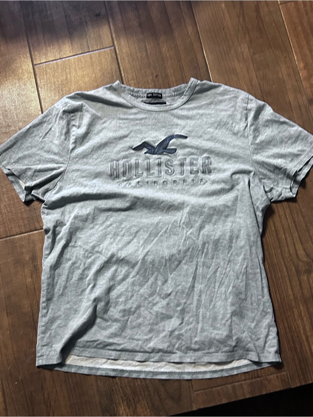 Vintage Hollister Light Gray Short Sleeve Logo Tee with Navy Accent
